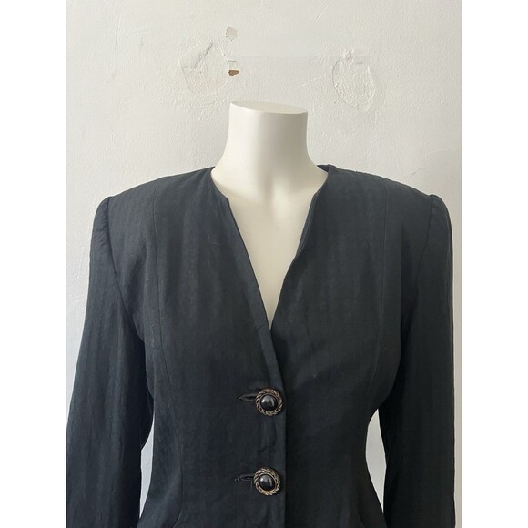 PETITE SOPHISTICATE Womens 6P Black Blazer Pinstripe Full Button Padded Shoulder - Picture 5 of 8